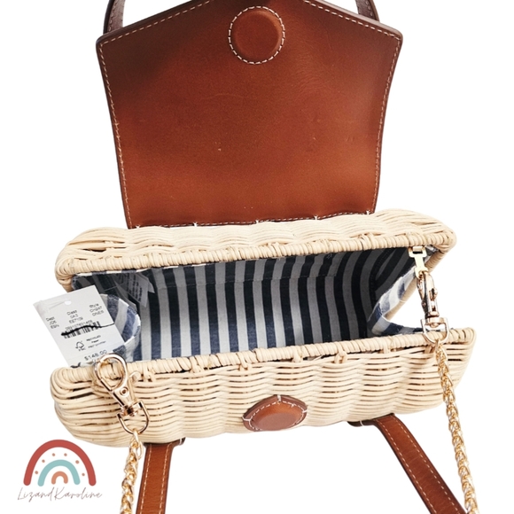 New! J. Crew Small Rattan Leather Top Handle Satchel Crossbody Bag - Picture 13 of 16